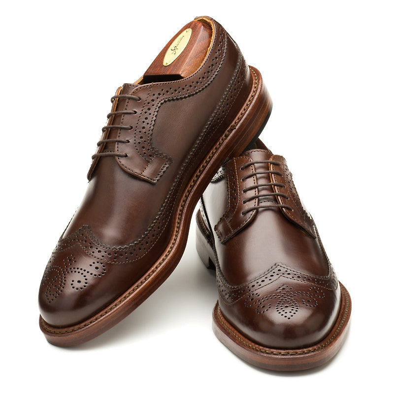 Elvario Chandler Longwing – Handmade Dark Brown Calf Leather Shoes