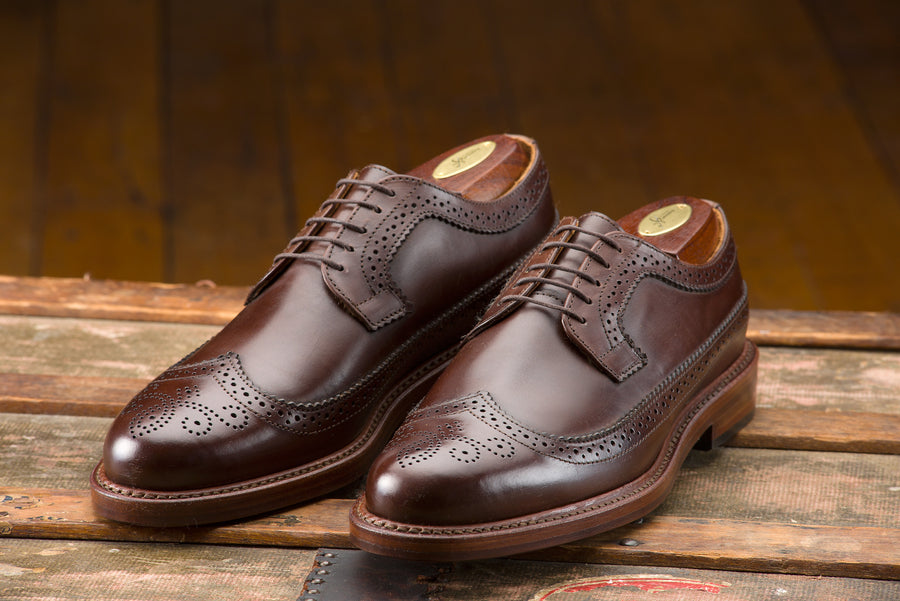 Elvario Chandler Longwing – Handmade Dark Brown Calf Leather Shoes