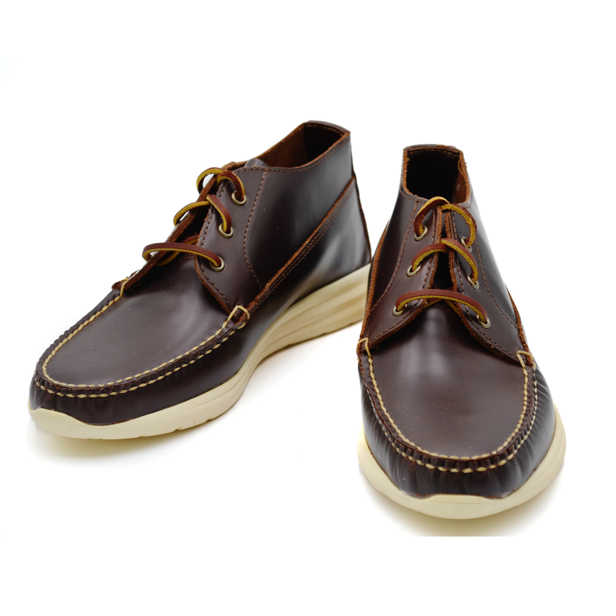 Elvario Handmade Genuine Leather Boat Shoes – Chestnut Brown Casual Lace-Up Loafers