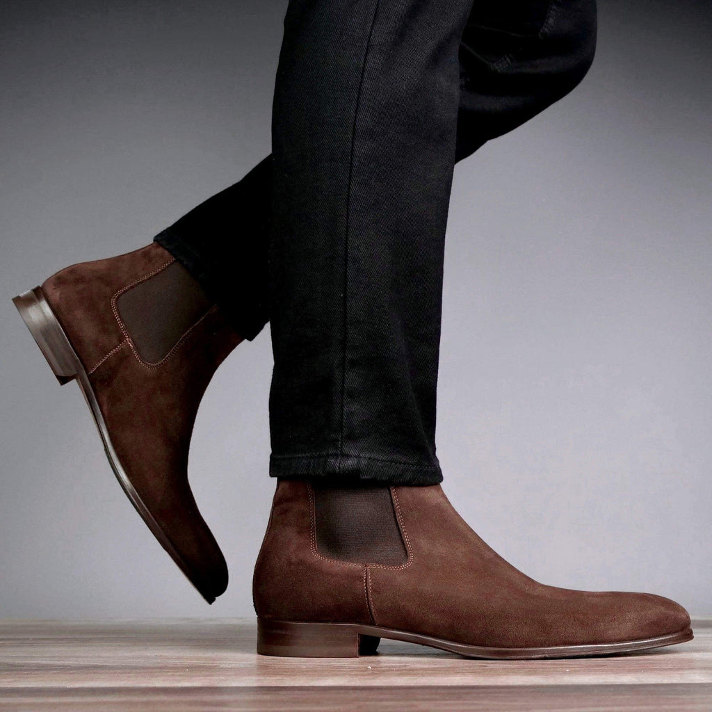 Elvario Handmade Dark Brown Suede Chelsea Boots – Premium Leather Ankle Boots for Men