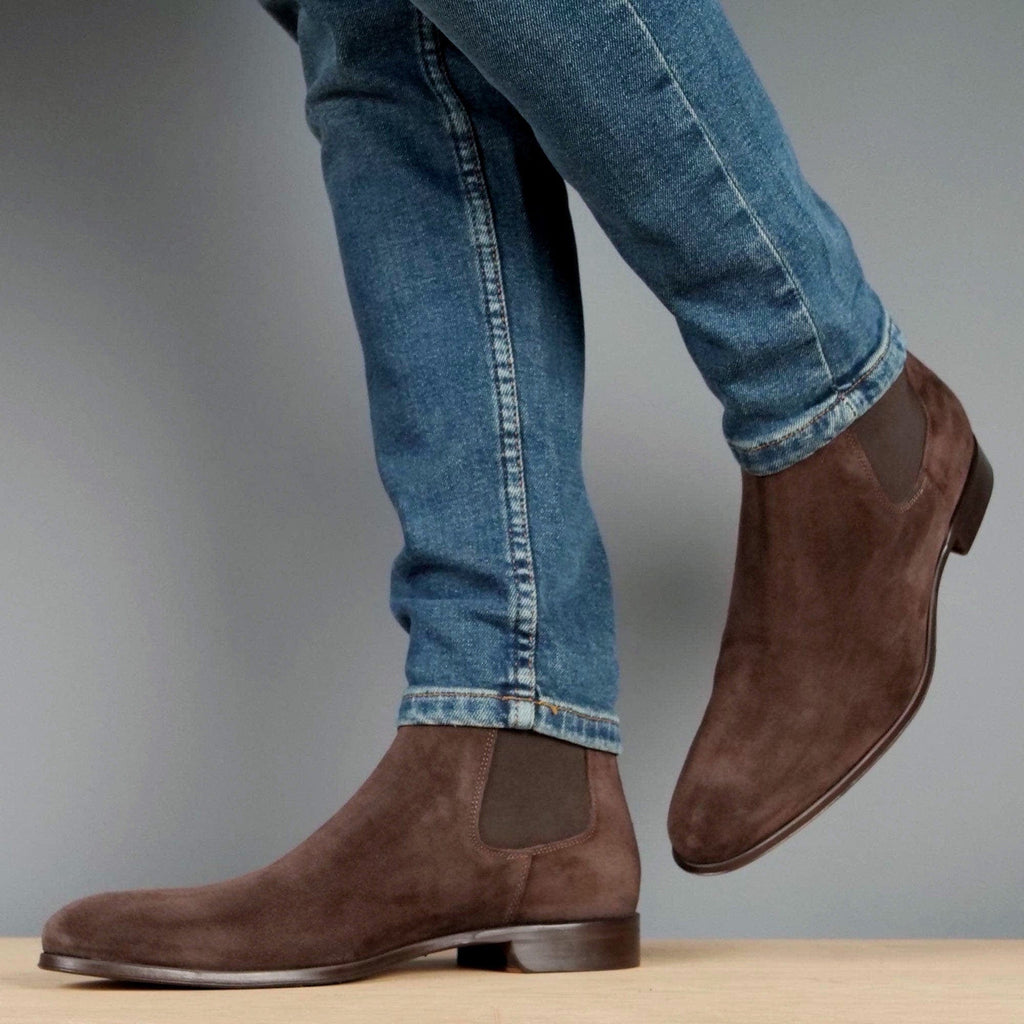 Elvario Handmade Dark Brown Suede Chelsea Boots – Premium Leather Ankle Boots for Men